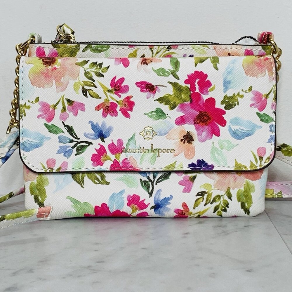 Nanette Lepore Floral Crossbody Bag in White, Pink, Green, Blue